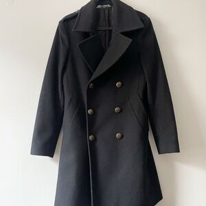 Zara Man Black Military Wool Coat